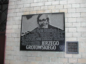 Plaque showing the location of Grotowski's Teatr Laboratorium from 1965-1984, Wrocław, Poland.